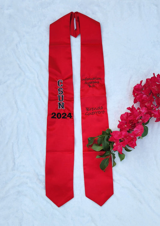 Red Satin Stole - Custom Embroidered